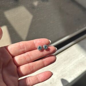 SS Blue Topaz & Diamond Earrings